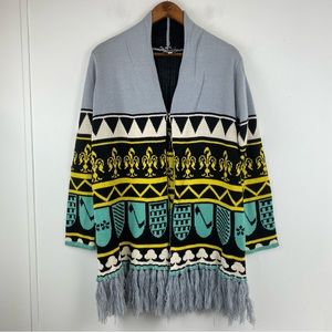 Hot & Delicious Sz Medium Women’s Multicolor Geometric Fringe Sweater Cardigan